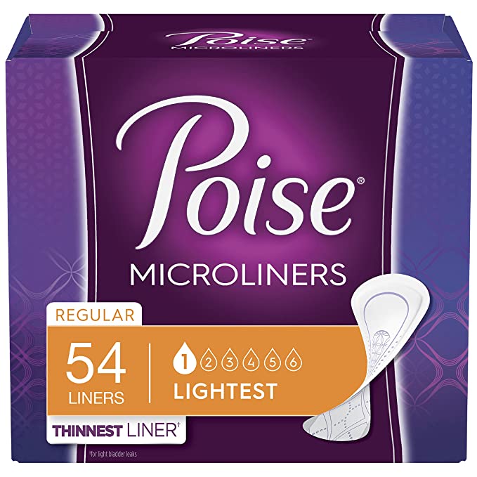 Poise Microliners, incontinence panty liners, lightest absorbency, regular,  54 Count, PACK OF 2 54 Count (Pack of 1)