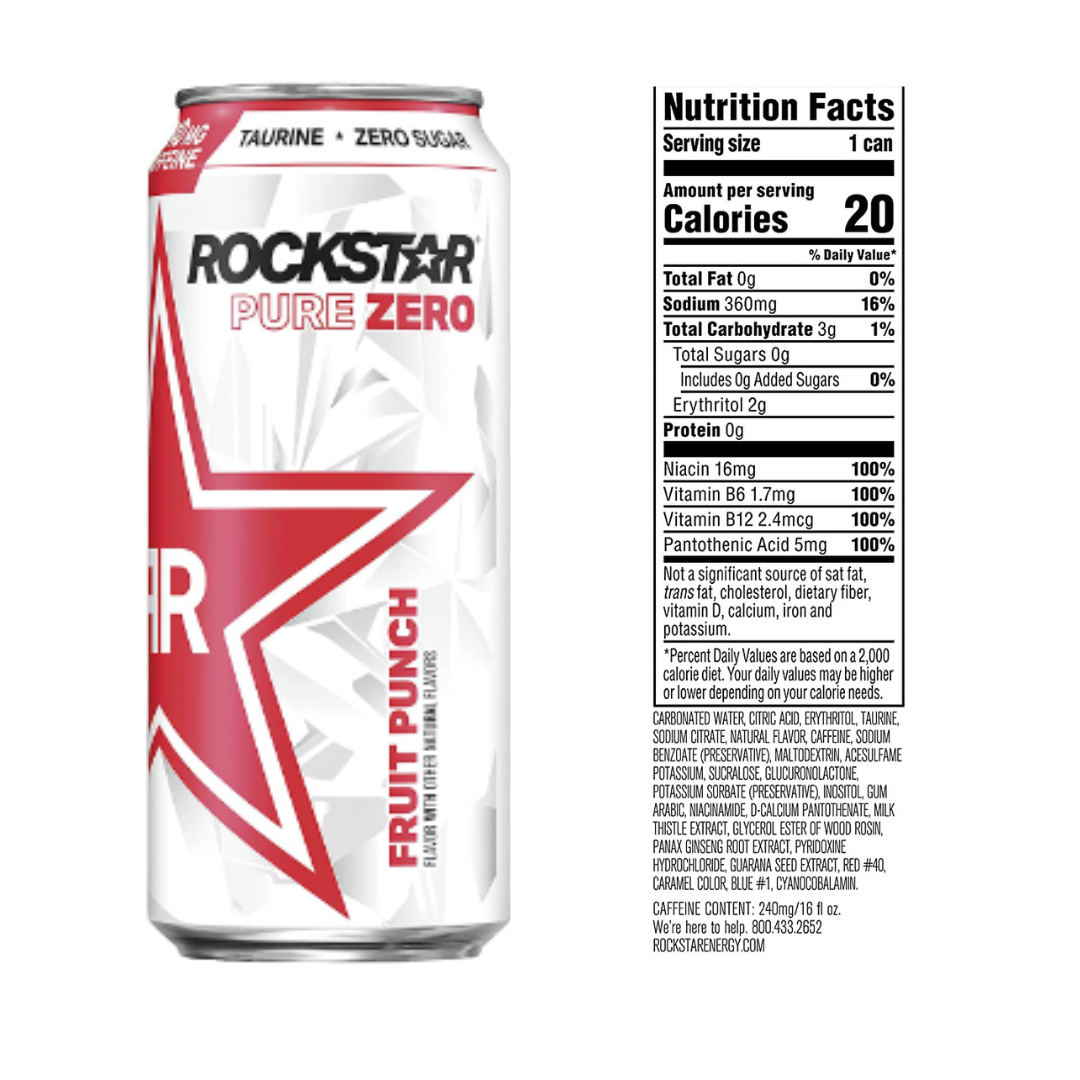 Rockstar Pure Zero Sugar Free Energy Drink Variety (16 fl. oz., 24