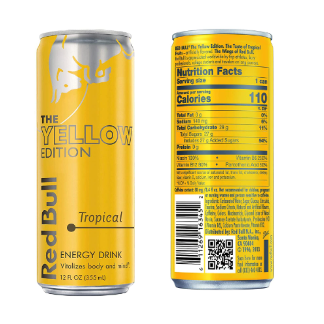 Red Bull Energy Tropical, 12 Pack Yellow – AERii Ounce Edition, 24 Drink, 
