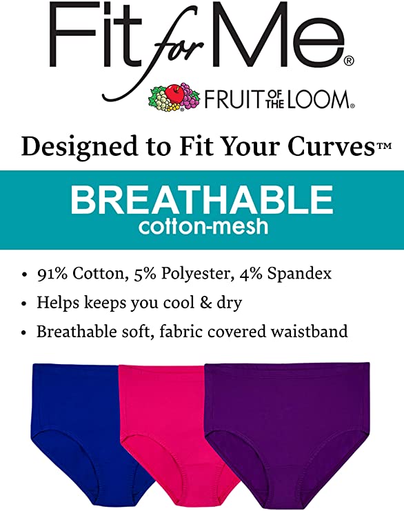Fruit of the Loom Women's Breathable Underwear (Regular & Plus Size) Breathable  Underwear (Regular & Plus Size), Plus Size Hi Cut - Micro Mesh - 6 Pack :  : Fashion