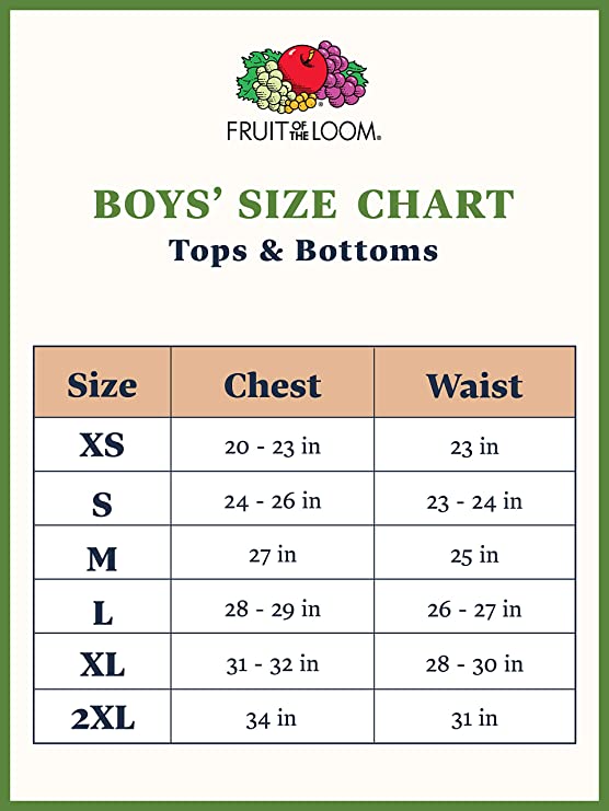 Boys' Clothing Size Chart.