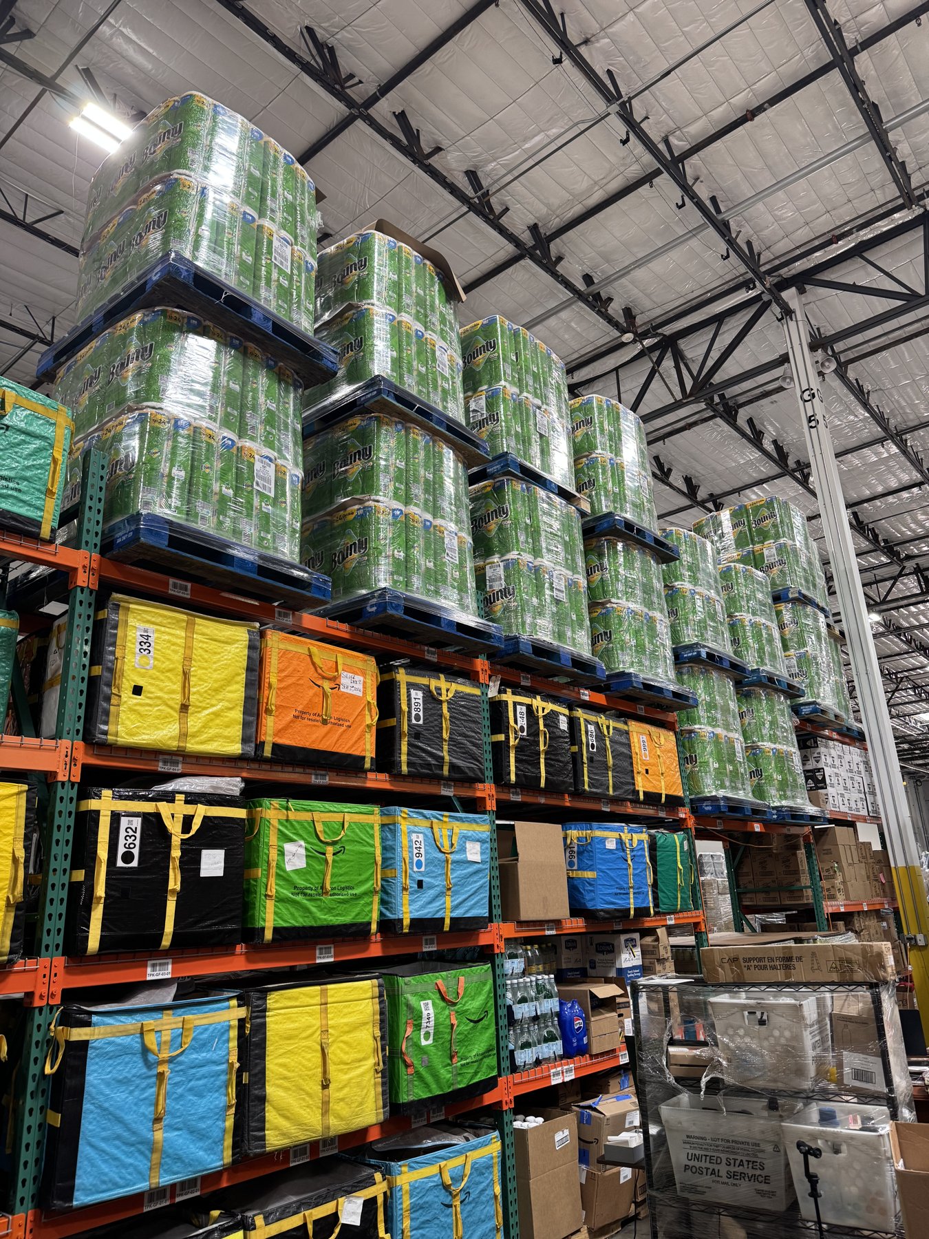 Bounty pallets stacked in our warehouse