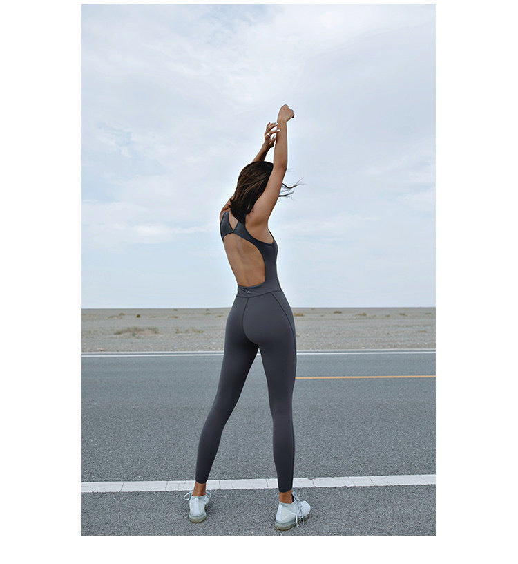 Seamless One-piece Sets Women Sleeveless Gym Clothing Yoga Set with Padded Back Hollow Sports Tights Rompers Fitness Jumpsuit