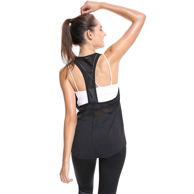 Mesh Patchwork Black Ladies Fitness Tops Sport Breathable Loose Sleeveless Tank Top Women Fitness Clothing Fast Dry T Shirts