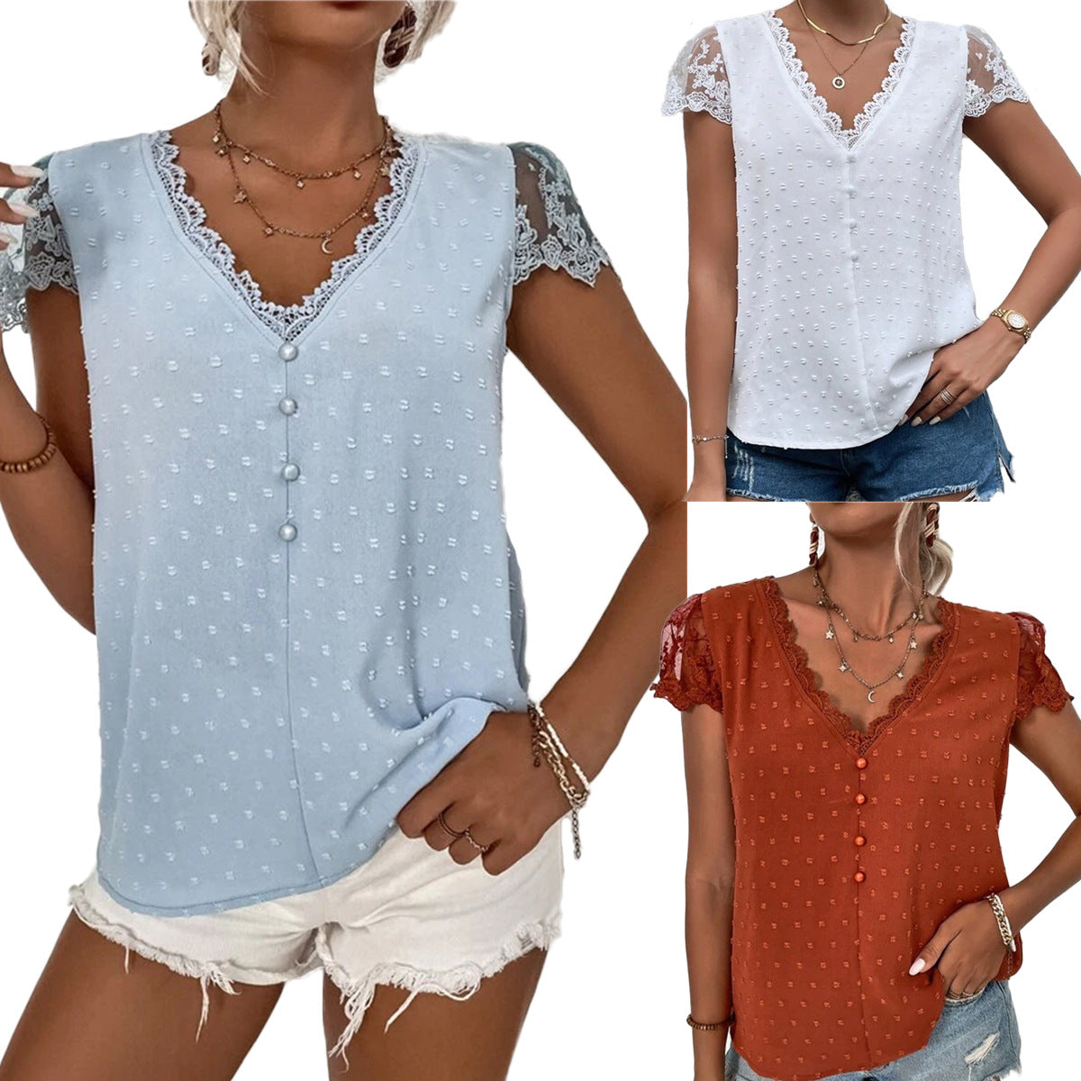 European And American Women's Clothing V-neck Shirt Women