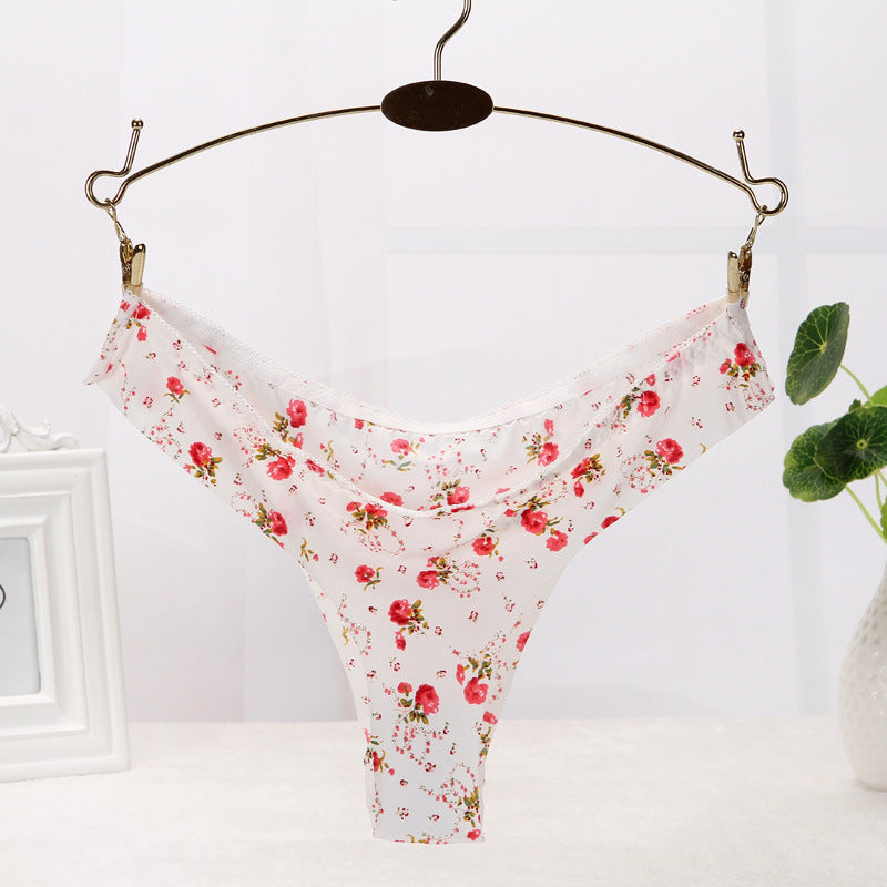 One-piece Ice Silk Seamless Oversized Elastic Printed Women's Underwear T-back T-shaped Panties