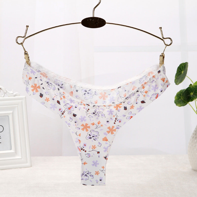 One-piece Ice Silk Seamless Oversized Elastic Printed Women's Underwear T-back T-shaped Panties