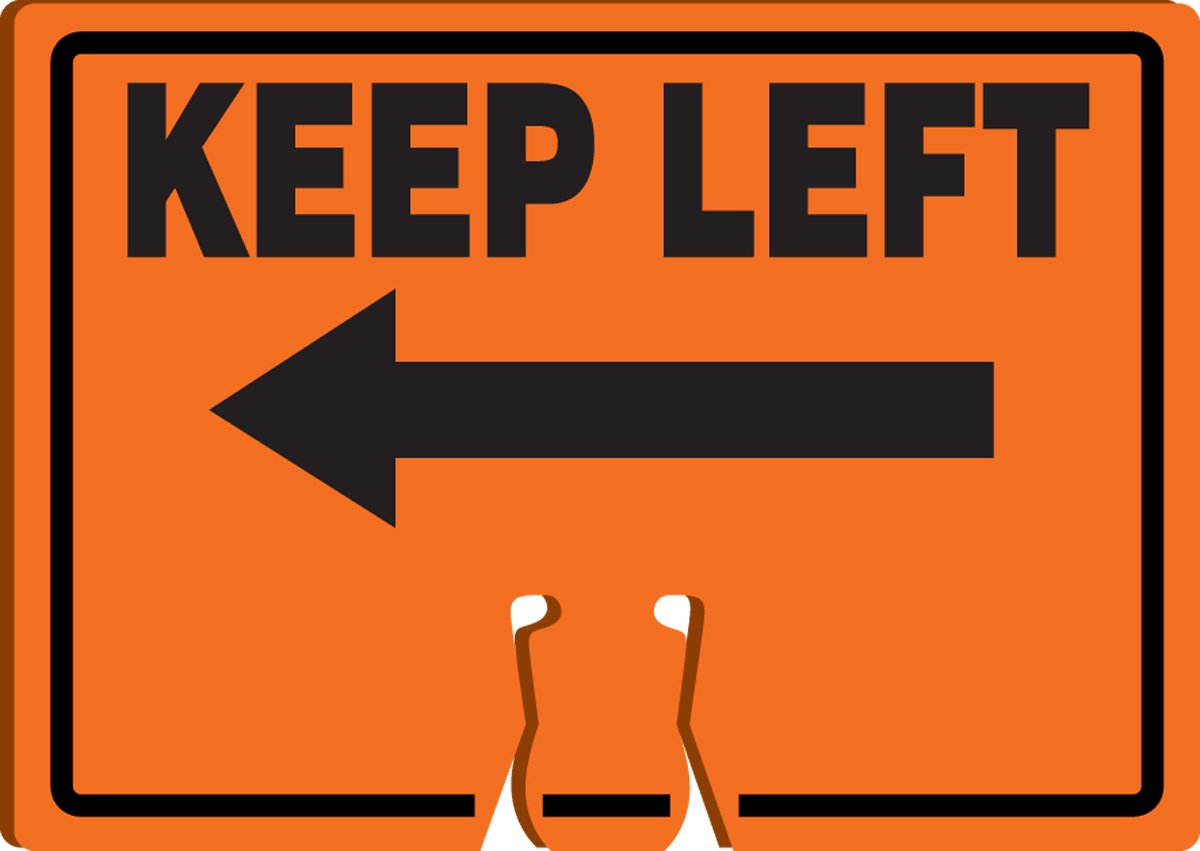 Accuform Keep Left (Arrow) Traffic Cone Top Sign - 10" x 14"