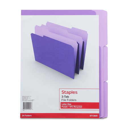 Staples Colored File Folders Letter Size Purple Durable 24 Pack