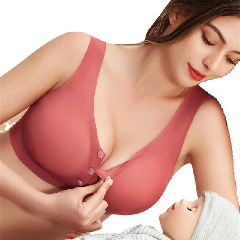 Maternity Front Buckle Seamless Ice Silk Breastfeeding Bra