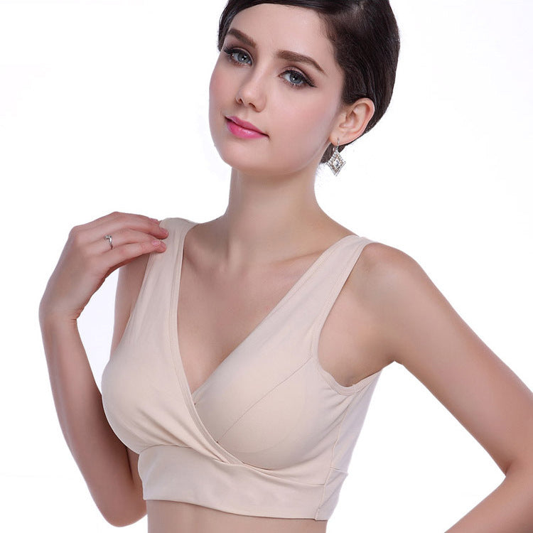 New Plain Surface Mummy Bra Wireless Maternity Underwear Pure Cotton Large Size Vest Style Cross Buckle Nursing Bra