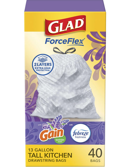 Glad ForceFlex Kitchen Trash Bags Lavender (13 Gal, 40 Ct)