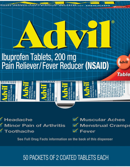 Advil Ibuprofen 200mg (50 Packets, Pack of 2)