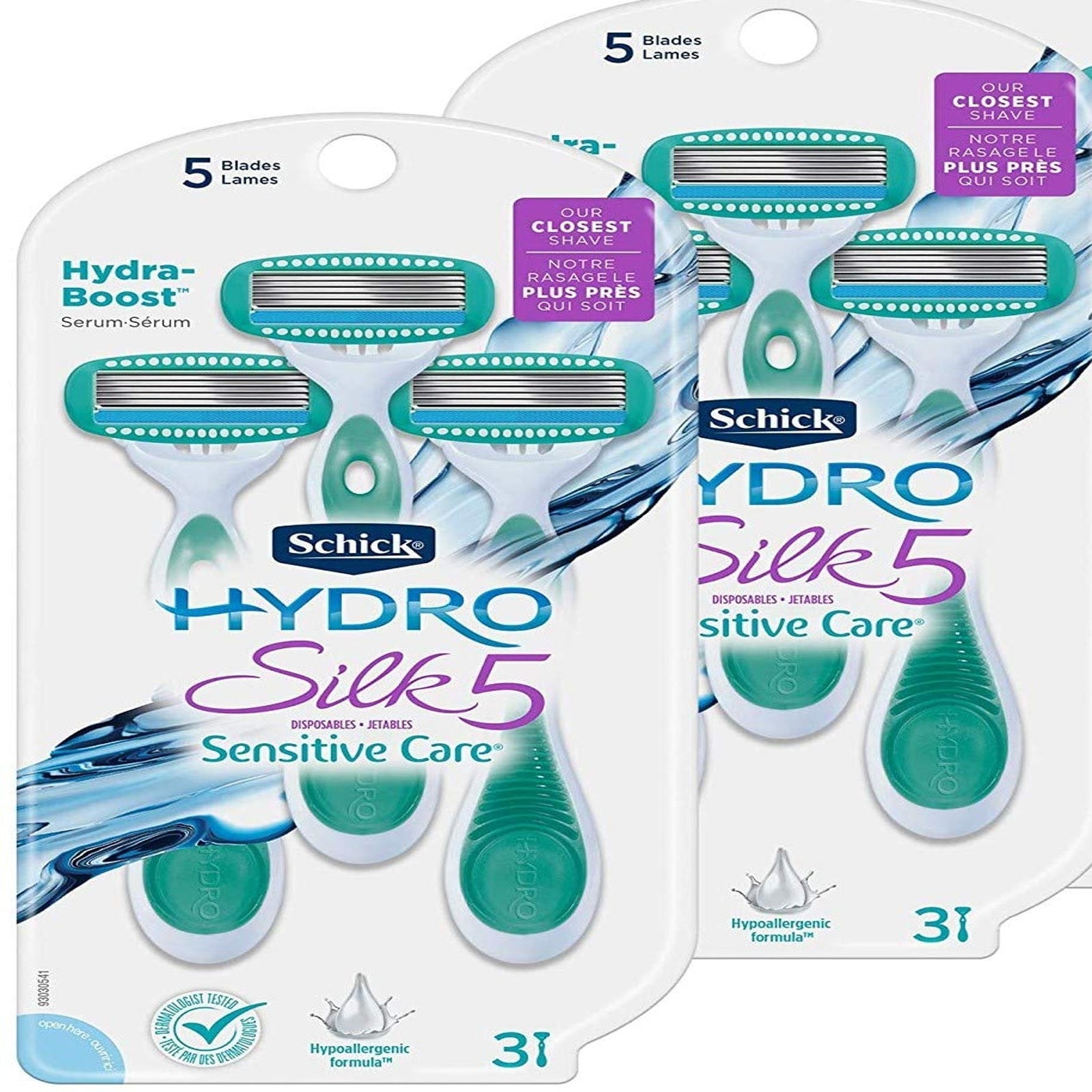 Schick Hydro Silk Disposable Razors for Women (3 Count, Pack of 2)