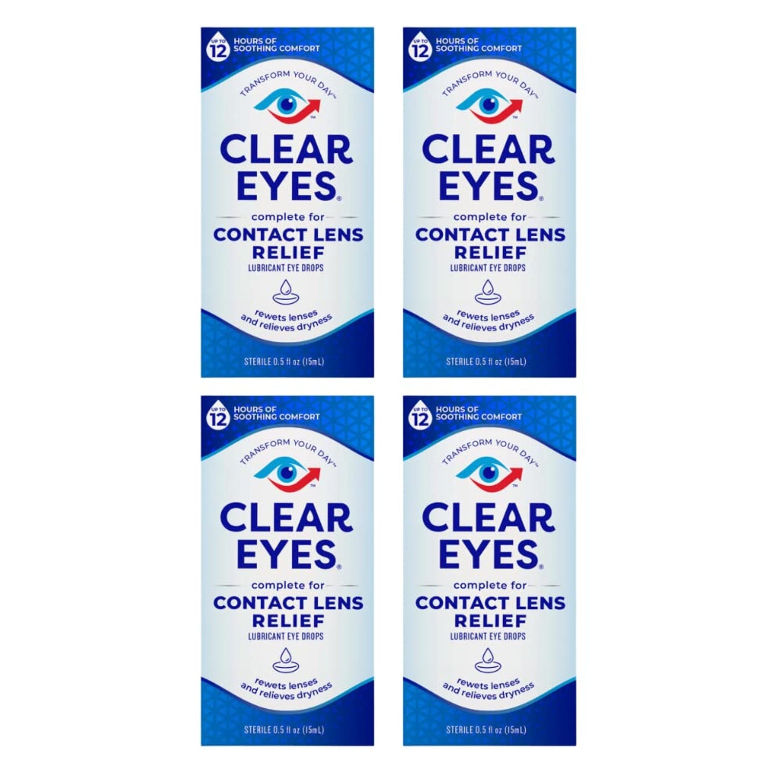 Clear Eyes Contact Lens Relief Eye Drops (0.5 oz, Pack of 4)