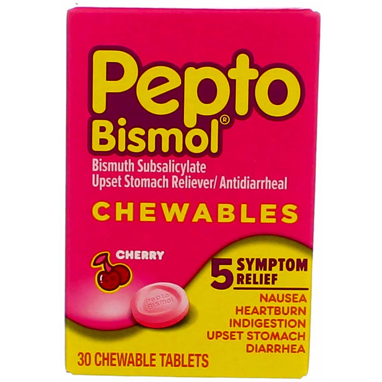 Pepto-Bismol Chewable Tablets Cherry (30 Count, Pack of 5)