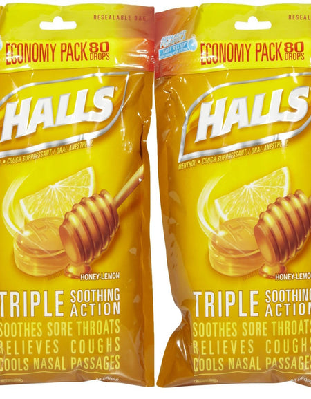 Halls Honey Lemon Drops (80 Count, 2 Pack)