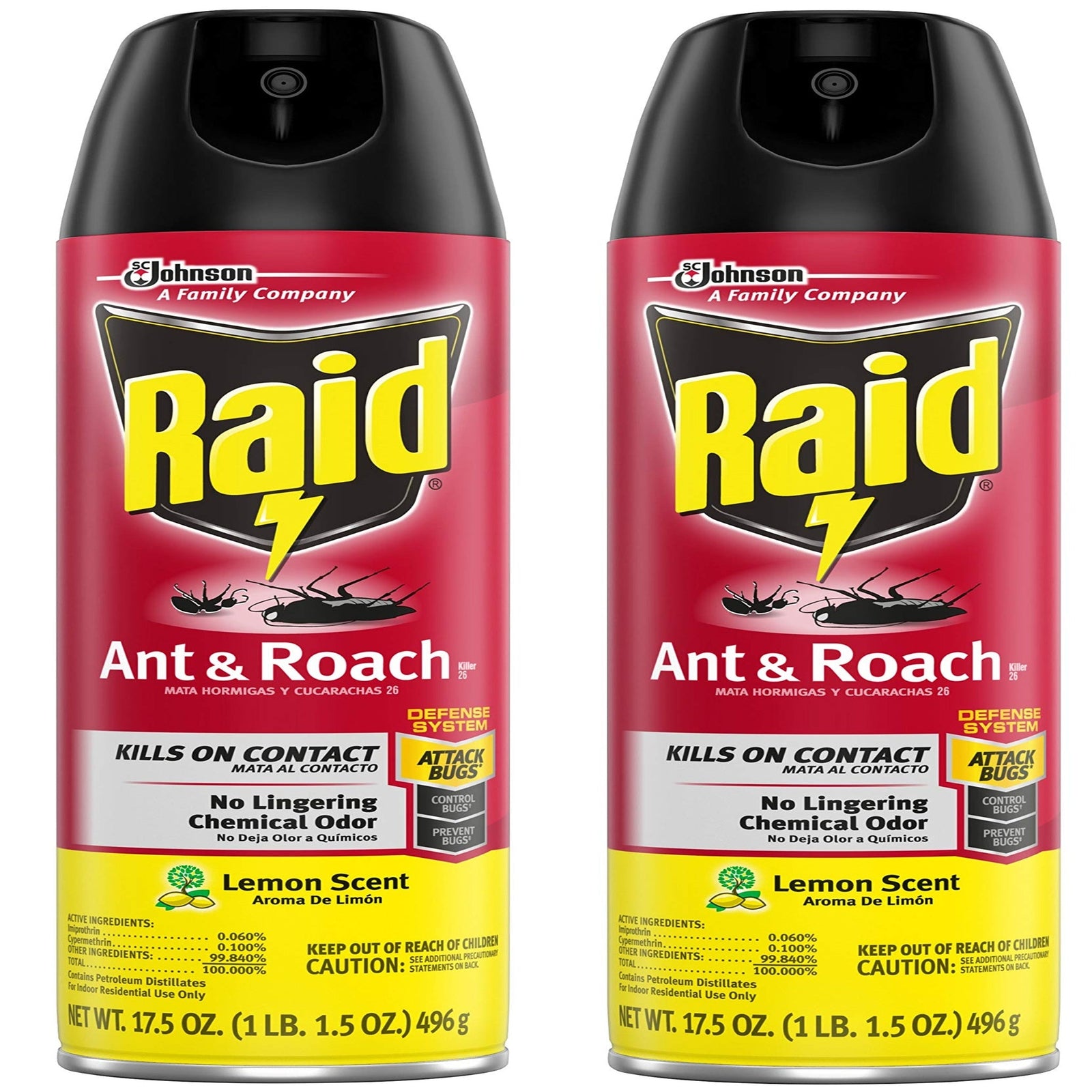Raid Ant & Roach Killer Lemon Scent (17.5 oz, Pack of 2)