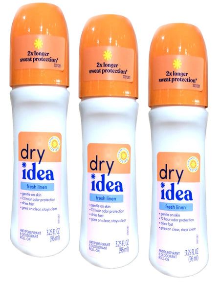 Dry Idea Roll-On Deodorant Fresh Linen (3.25 oz, Pack of 3)