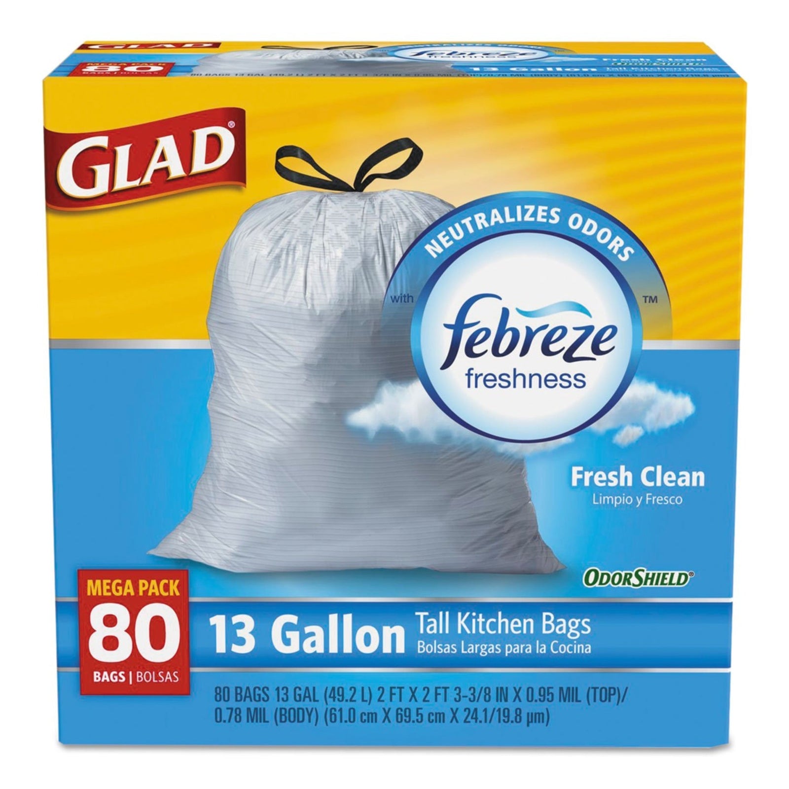 Glad OdorShield Kitchen Bags Fresh Clean (13 gal, 80 Count)