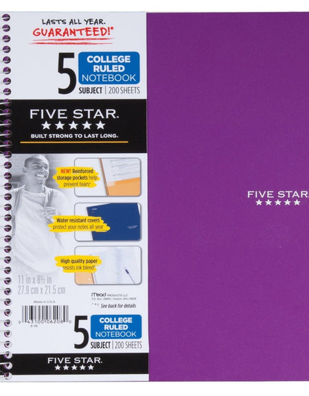 Mead Five Star Notebook College Ruled (8.5 x 11 in., 200 Sheets, 3 Pack)
