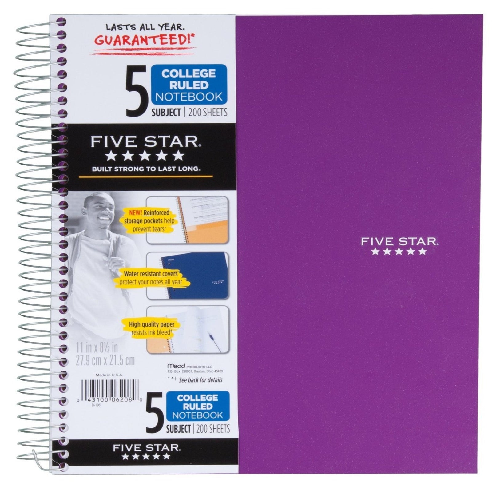 Mead Five Star Notebook College Ruled (8.5 x 11 in., 200 Sheets, 3 Pack)