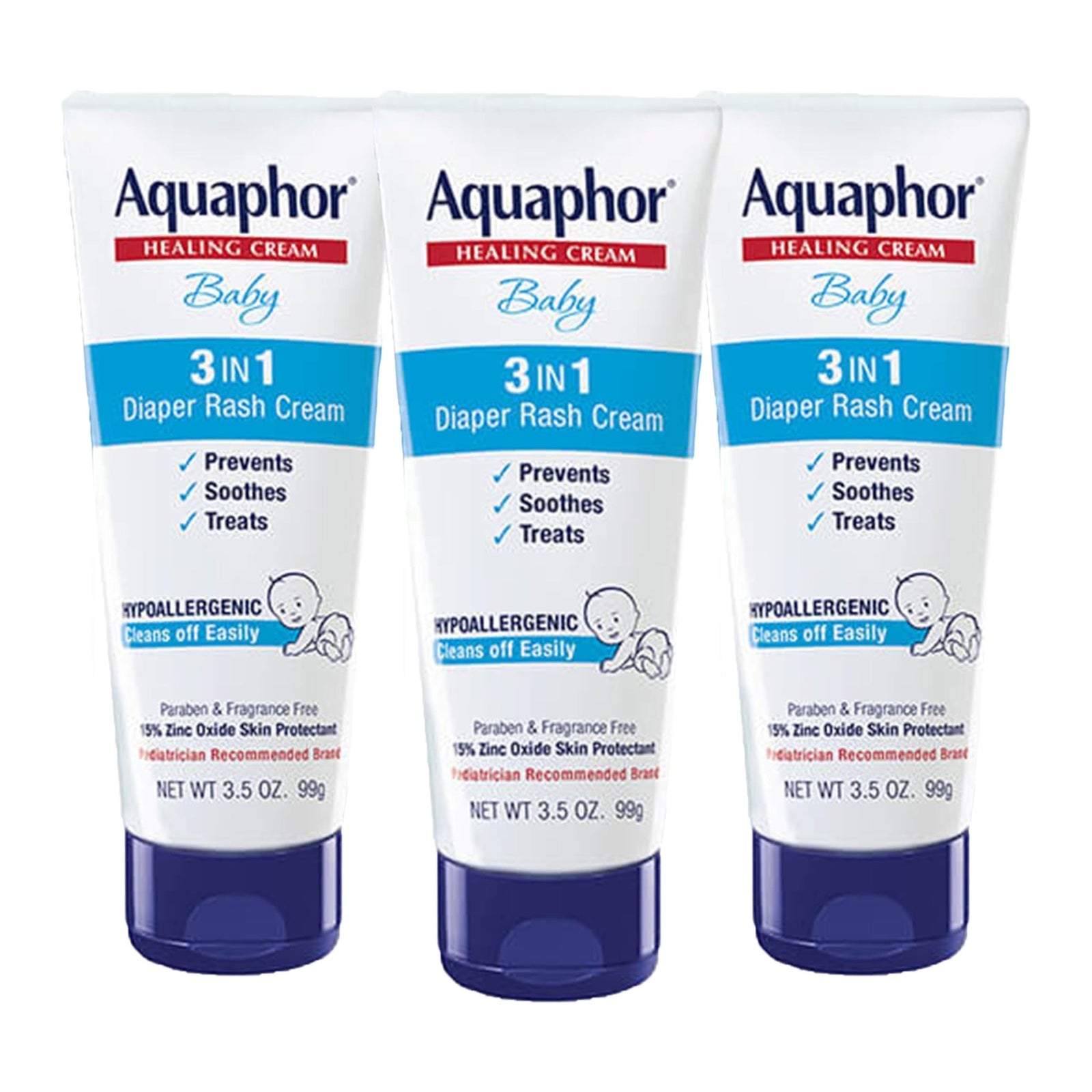 Aquaphor Baby Diaper Rash Cream (3.5 oz, 3 Pack)