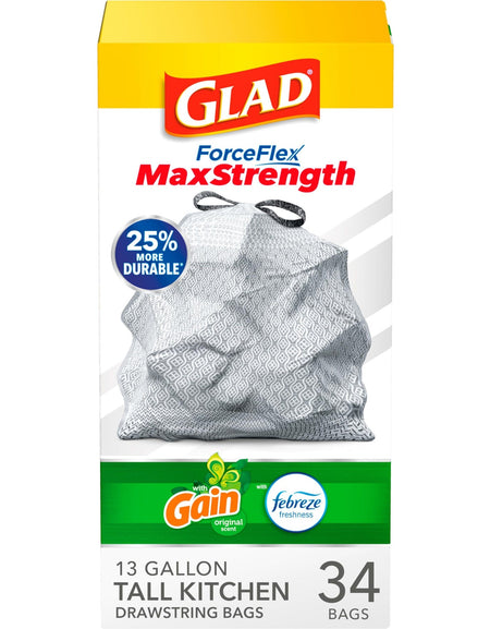 Glad ForceFlexPlus Trash Bags Gain (13 Gal, 34 ct)