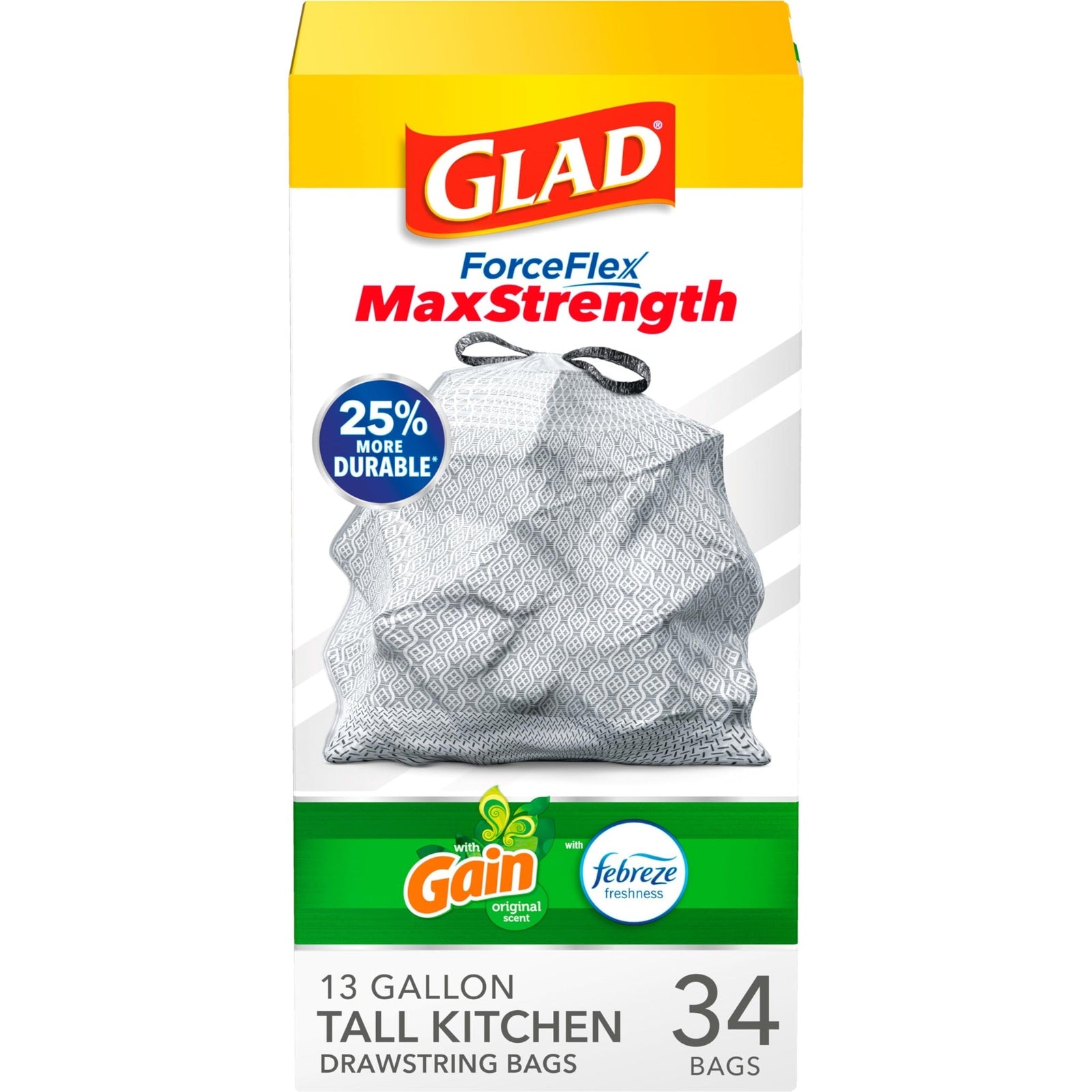 Glad ForceFlexPlus Trash Bags Gain (13 Gal, 34 ct)