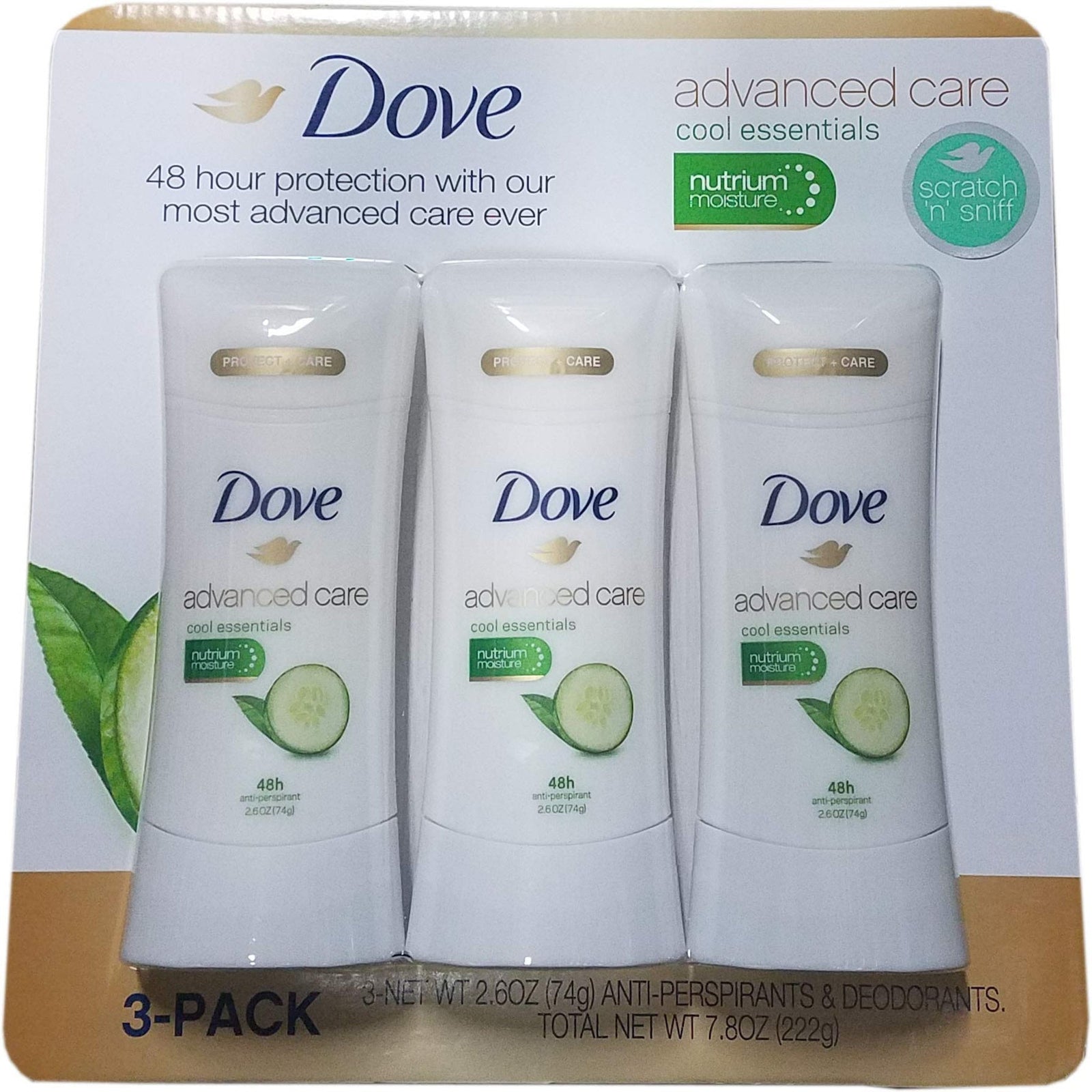 Dove Advanced Care Antiperspirant Cool Essentials (2.6 oz, 3 Pack)