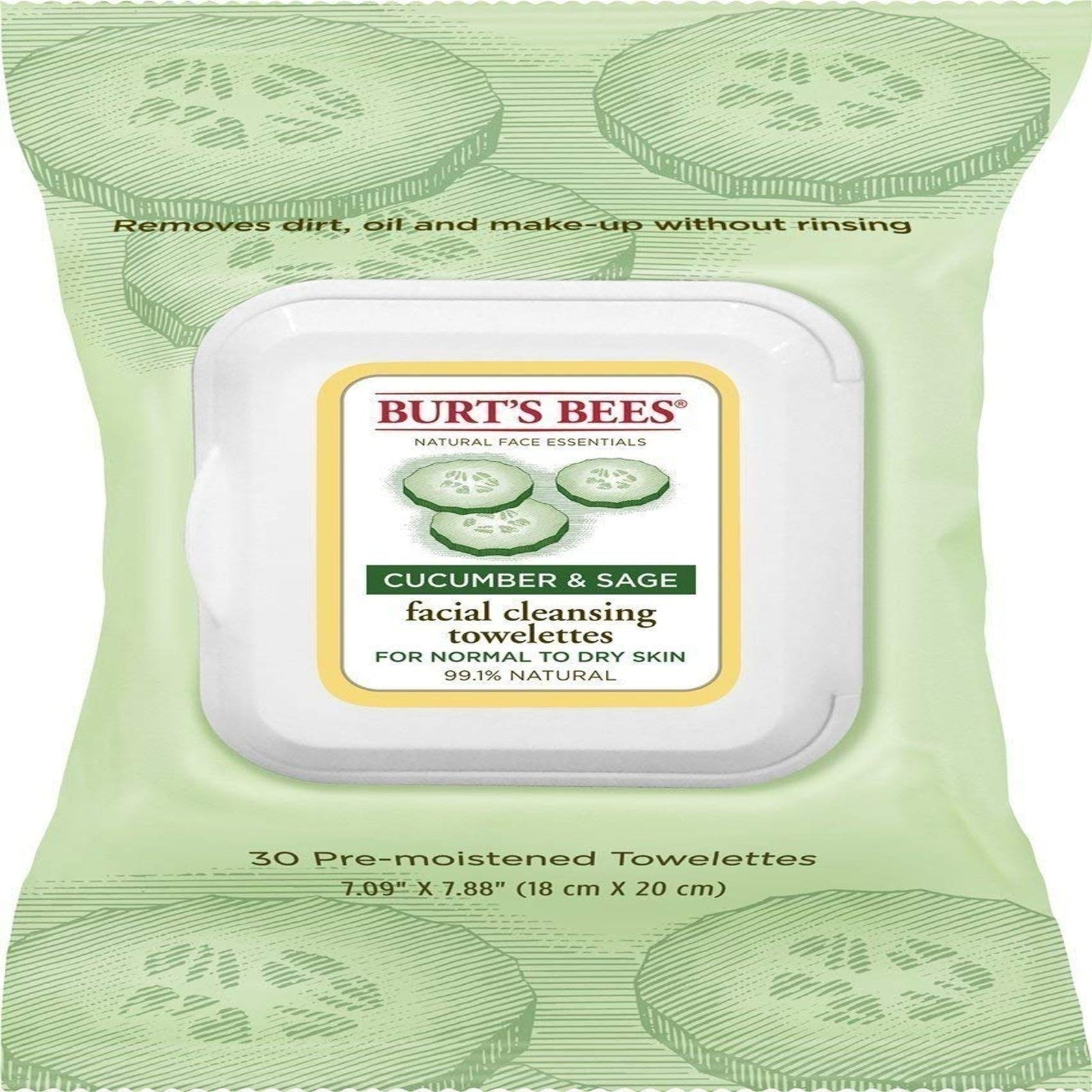Burt's Bees Facial Towelettes, Cucumber & Sage (30 Count, 6 Pack)