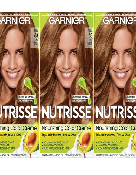 Garnier Nutrisse Hair Color, 63 Light Golden Brown (3 Pack)