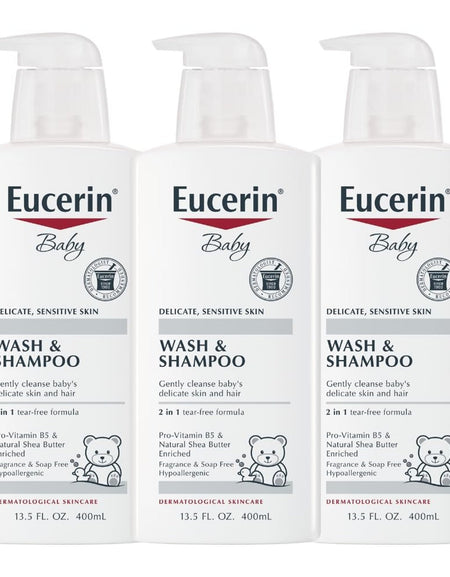 Eucerin Baby Shampoo & Body Wash, Unscented (13.5 oz, 3 Pack)