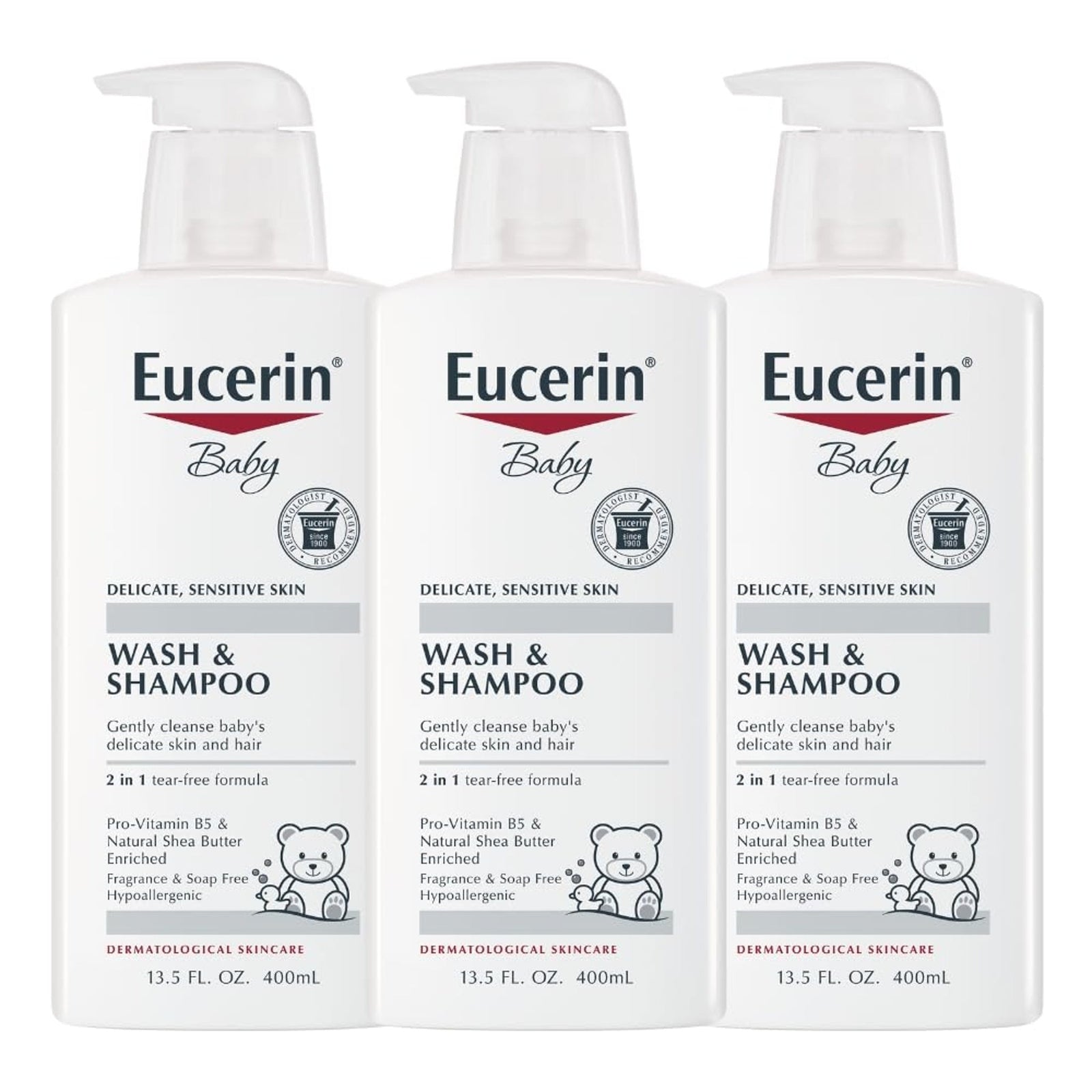 Eucerin Baby Shampoo & Body Wash, Unscented (13.5 oz, 3 Pack)