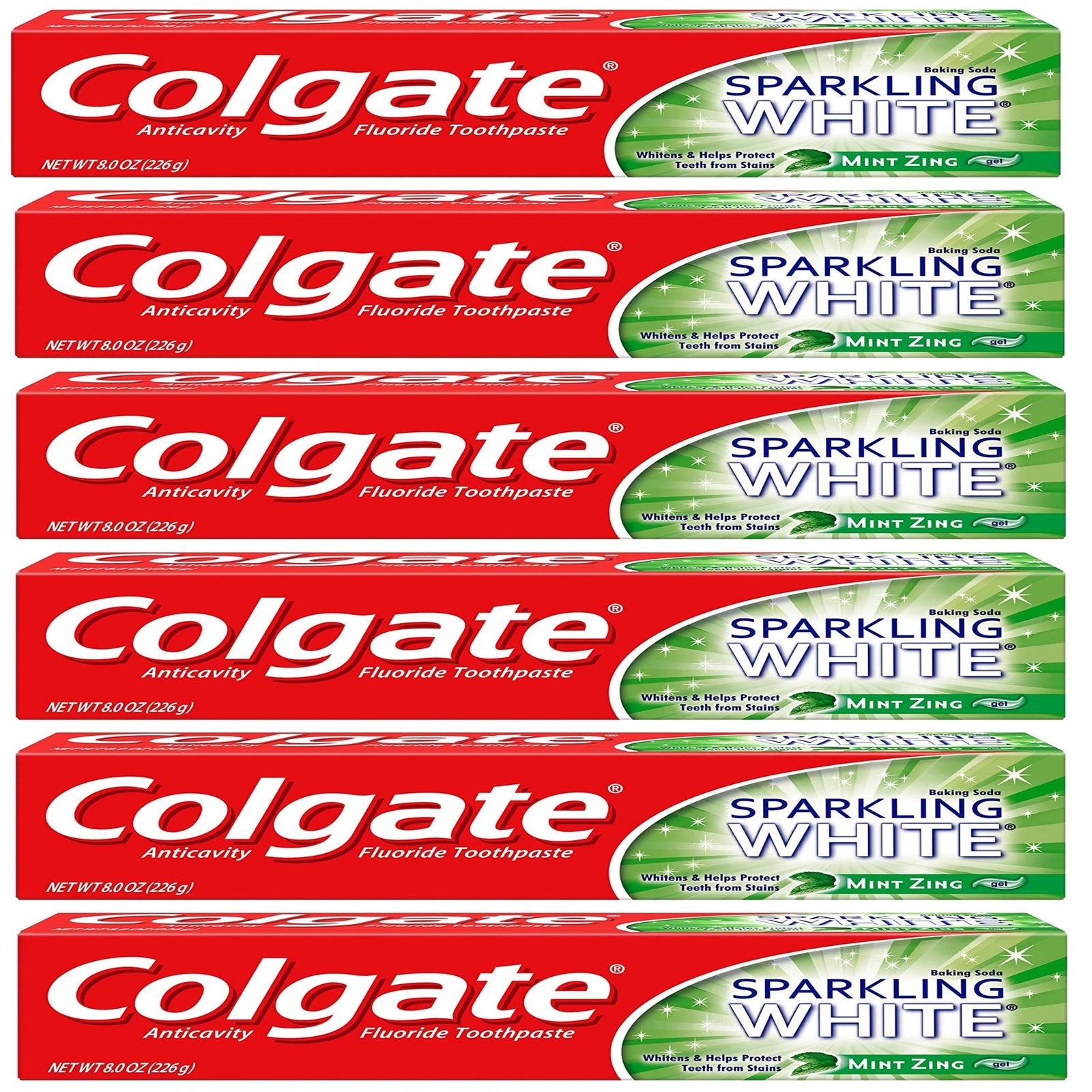 Colgate Sparkling White Whitening Toothpaste, Mint (8 oz, 6 Pack)