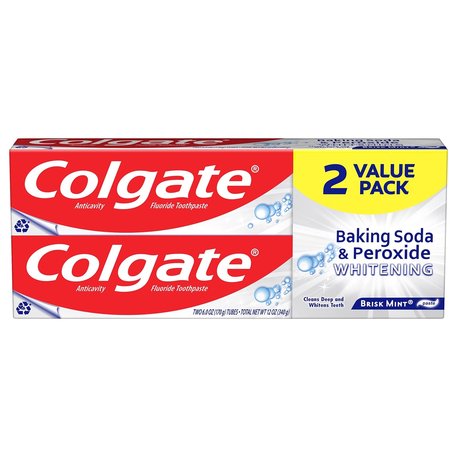 Colgate Baking Soda & Peroxide Toothpaste, Brisk Mint (6 oz, 2 Pack)