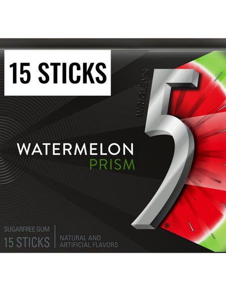 5 Gum Watermelon Prism Chewing Gum (15 Sticks)