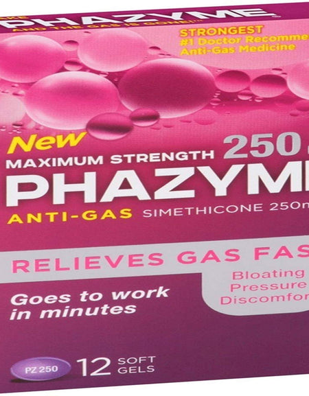 Phazyme Maximum Strength Softgels (250 mg, 12 Count, 12 Pack)