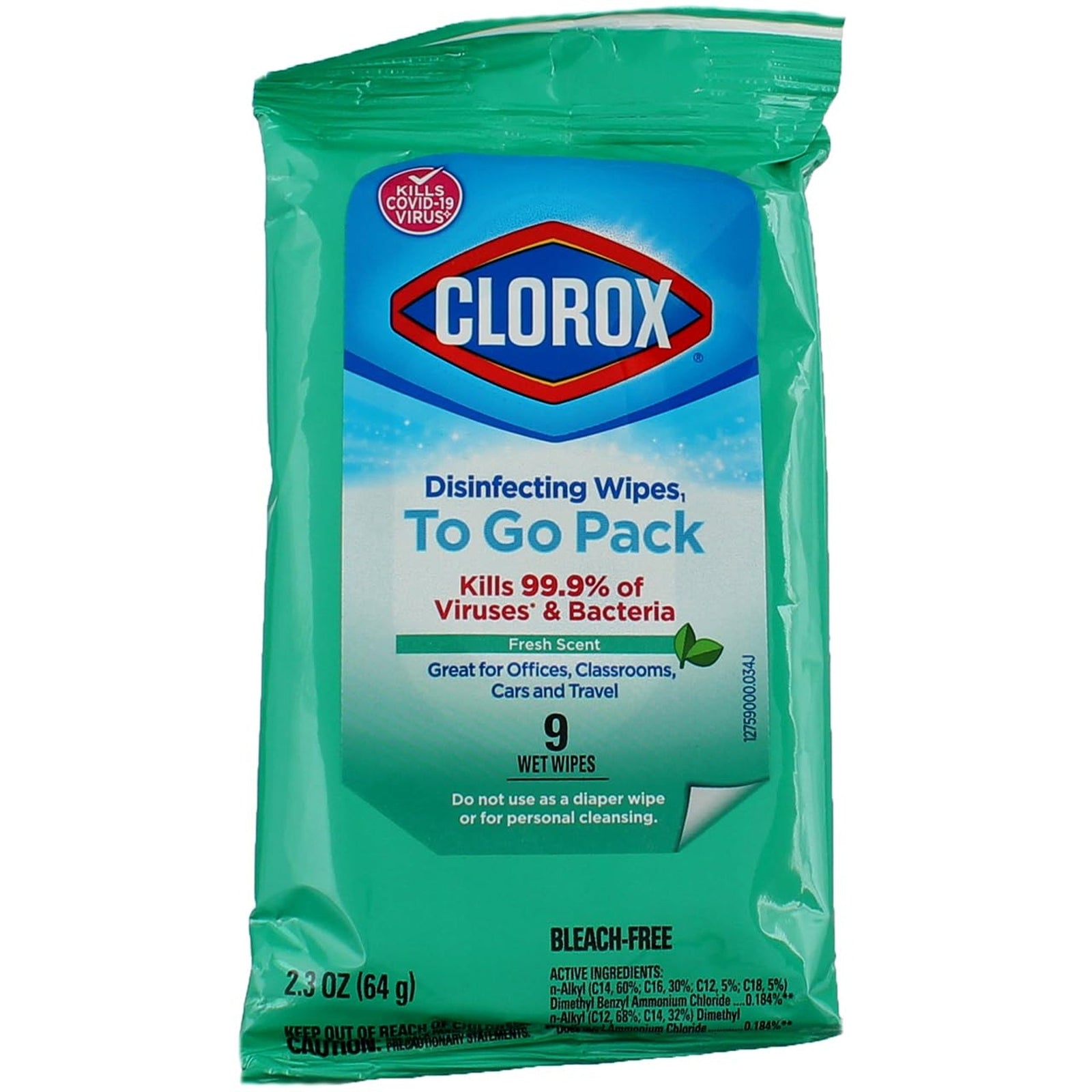 Clorox Disinfecting Wipes To Go Pack Fresh Scent (9 Count, 2 Pack)