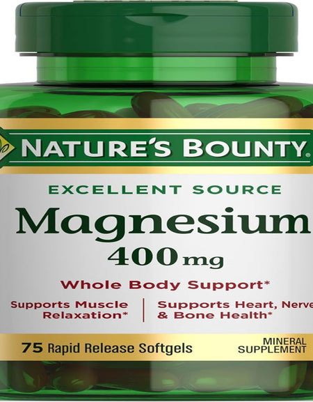 Nature's Bounty Magnesium Softgels (400 mg, 75 Count, 2 Pack)
