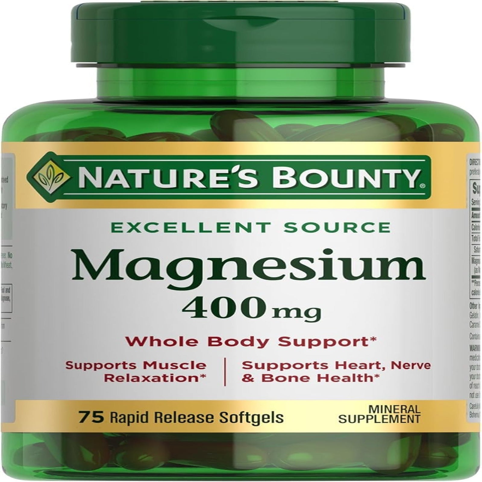 Nature's Bounty Magnesium Softgels (400 mg, 75 Count, 2 Pack)