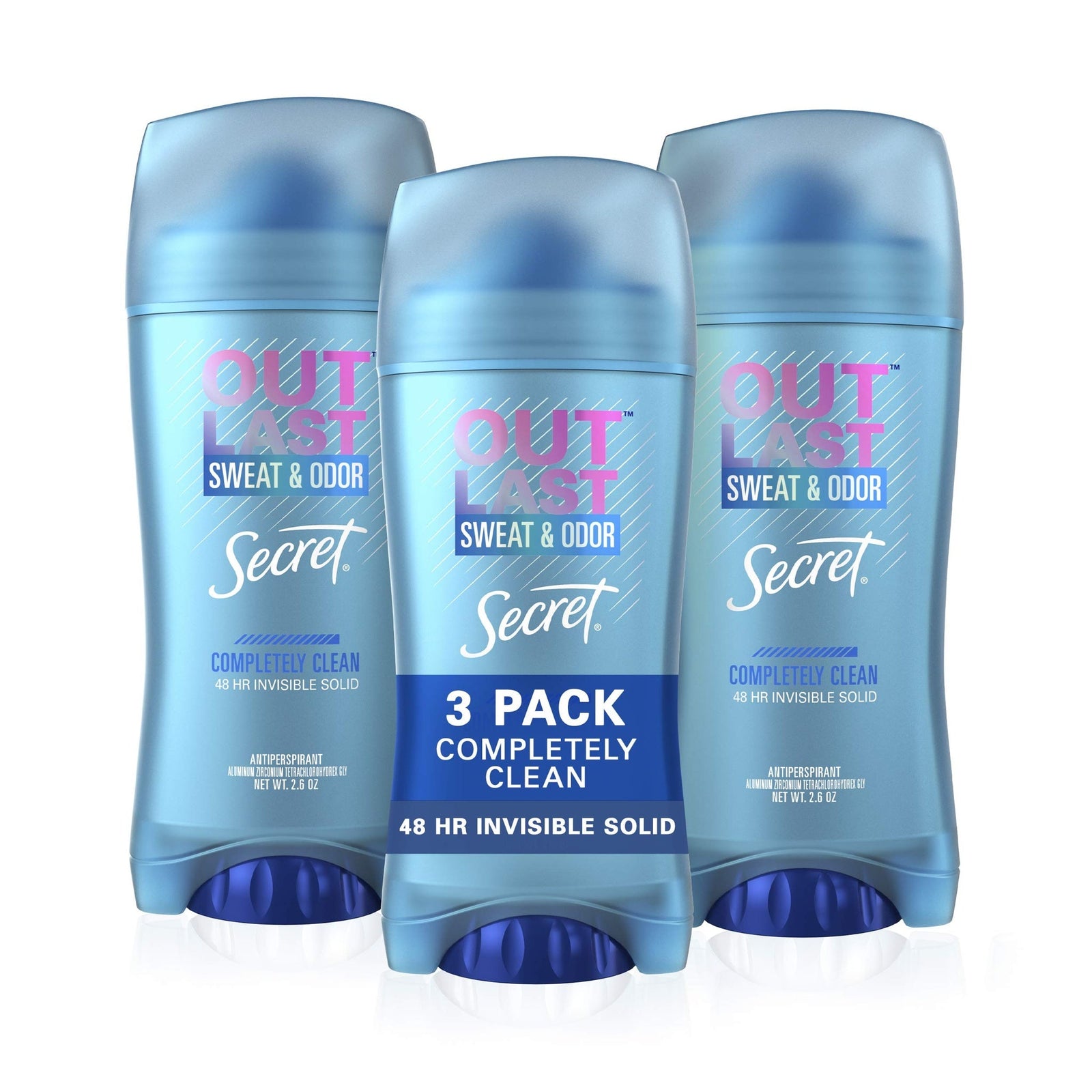 Secret Outlast Antiperspirant Deodorant Completely Clean (2.6 oz, 3 Pack)