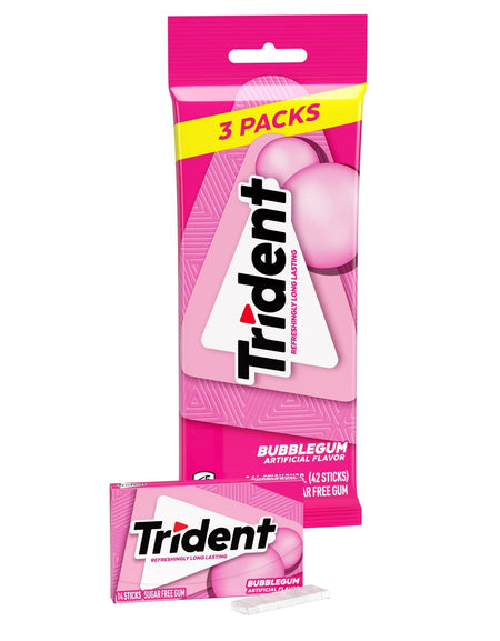 Trident Bubblegum Sugar-Free Gum (3 packs, 42 pieces)