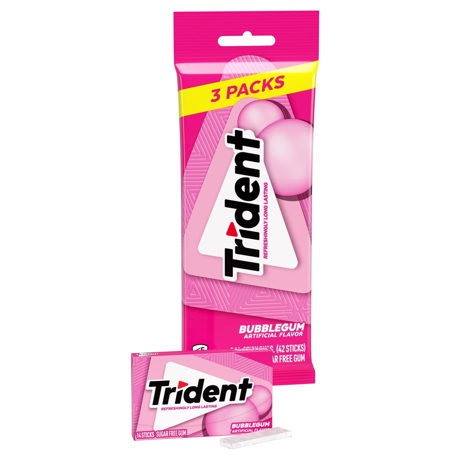 Trident Bubblegum Sugar-Free Gum (3 packs, 42 pieces)