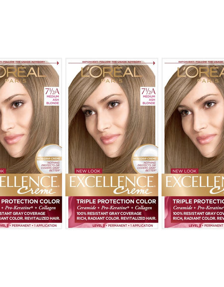 L'Oreal Excellence Creme Hair Color 7.5A (3 Pack)