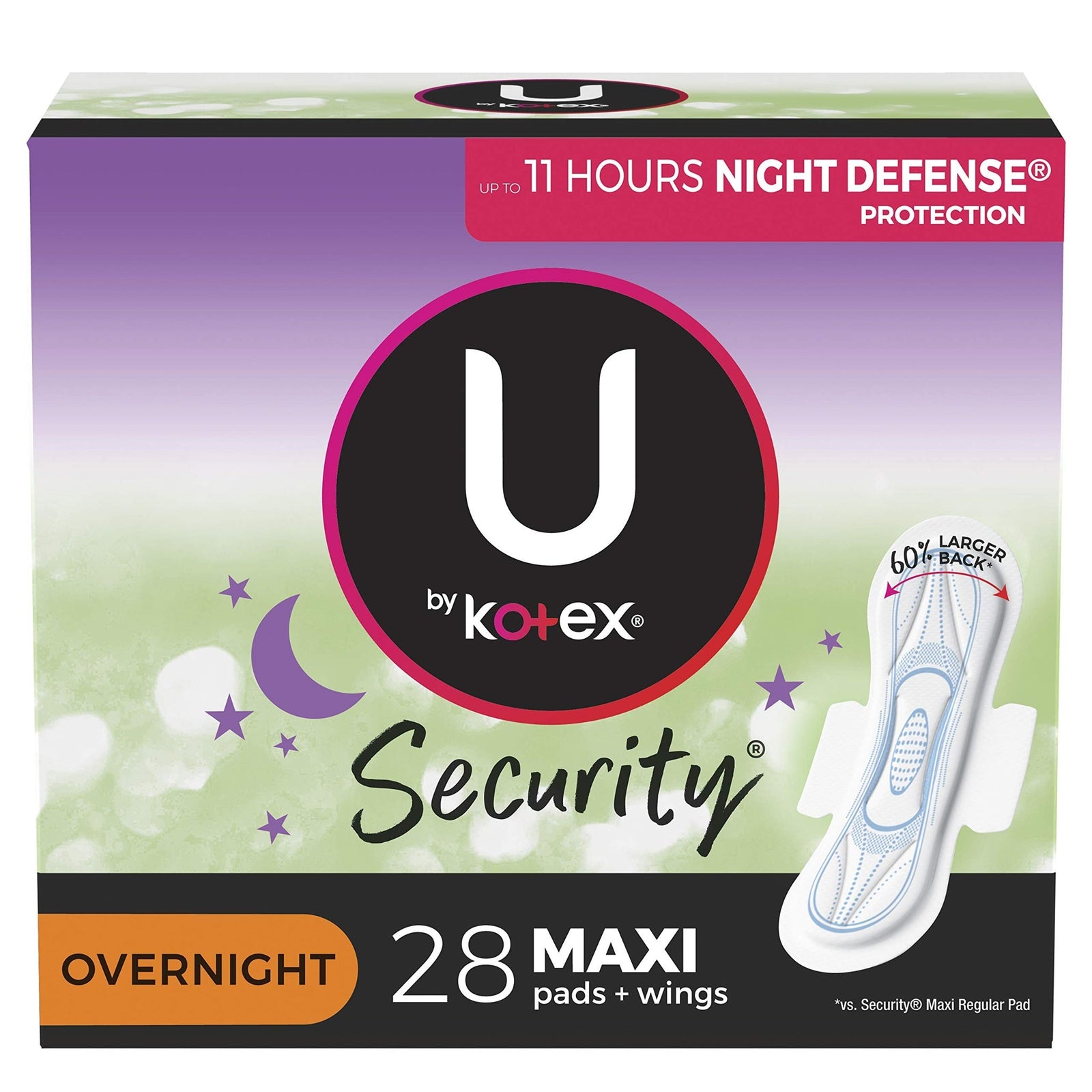 U by Kotex Maxi Overnight Pads With Wings (28 Count)