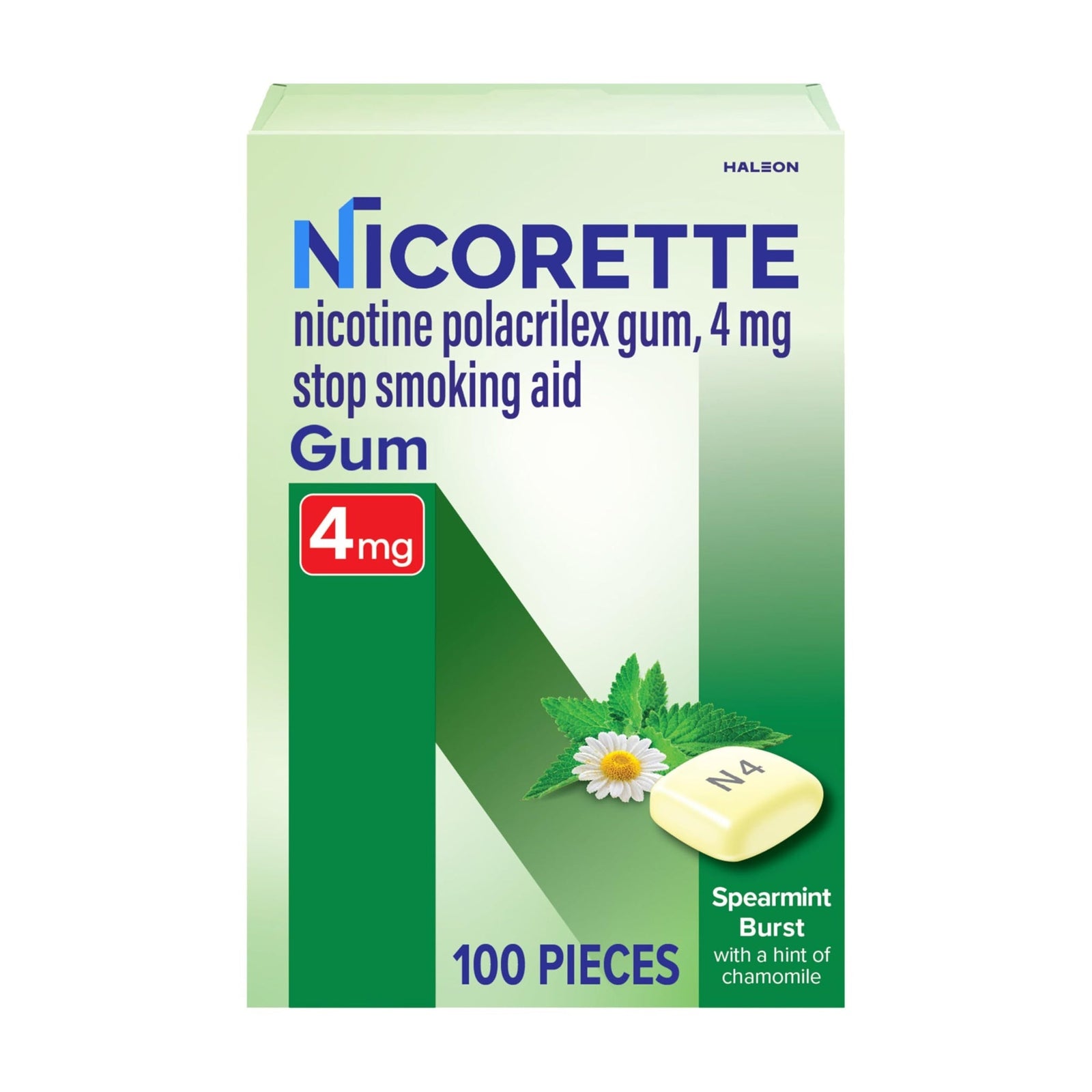 Nicorette Nicotine Gum Spearmint Burst 4mg (100 Count)