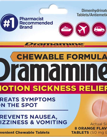 Dramamine Chewable Motion Sickness Tablets Orange (8 ct, 2-pack)