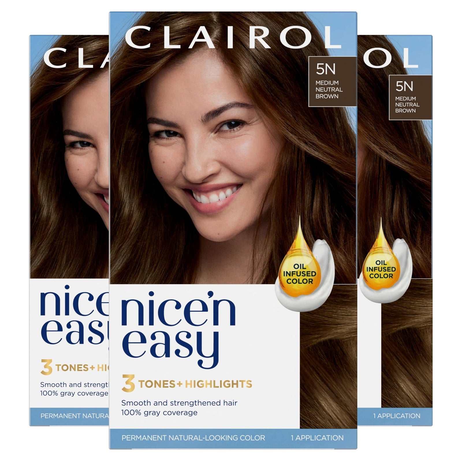 Clairol Nice’n Easy Medium Neutral Brown Hair Dye (3 ct)