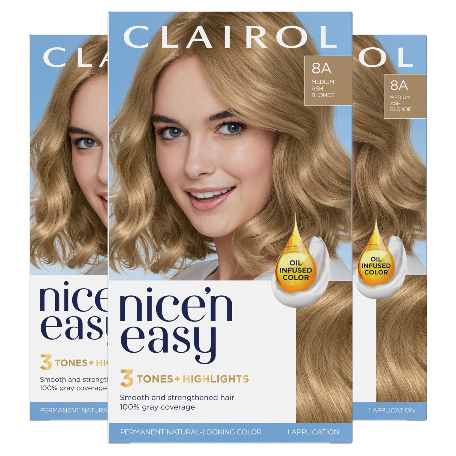 Clairol Nice’n Easy Medium Ash Blonde Hair Dye (3 ct)